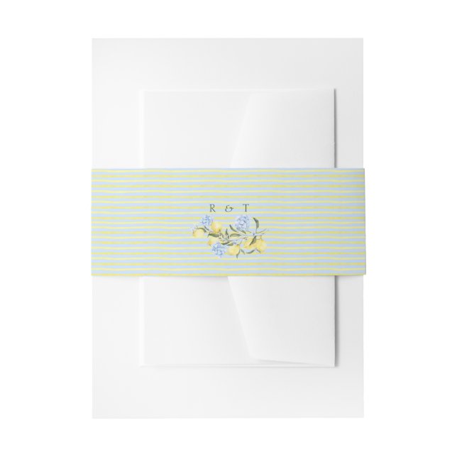 Watercolor Mediterranean Pastel Initials Wedding Invitation Belly Band (Front Example)