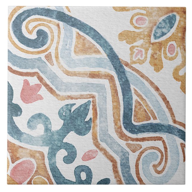 Watercolor Mediterranean Tile  (Front)