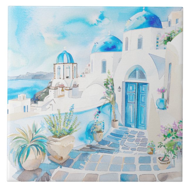 Watercolor Mediterranean  Tile (Front)