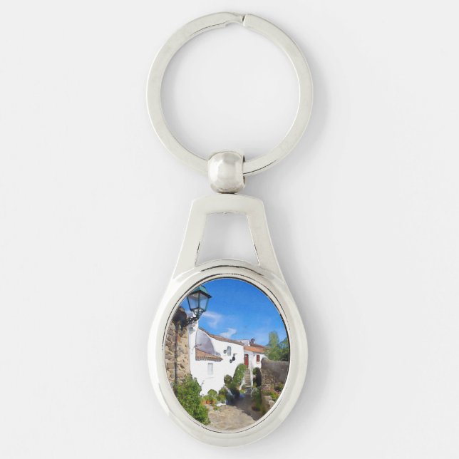 Watercolor Mediterranean village Keychain (Front)