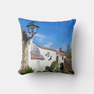 Watercolor Mediterranean village Throw Pillow