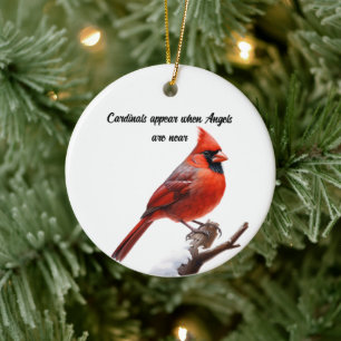 Watercolor Memorial Red Cardinal Christmas Ceramic Ornament