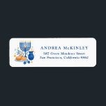 Watercolor Menorah and Sufganiyot Hanukkah<br><div class="desc">A festive customizable Hanukkah holiday address label. It features watercolor illustrations of Hanukkah symbols such as Hanukkiah or menorah,  sufganiyot,  olives and dreidel.  Customize by adding names and addresses.</div>