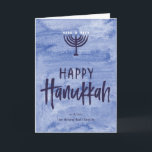 Watercolor Menorah Folded Hanukkah Card<br><div class="desc">A wash of watery blue serves as a subtle backdrop for this textured menorah illustration and inky, hand-lettered Happy Hanukkah text. Don't forget to personalize the front with your name text. Add a personal touch to the inside of this folded card with the "customize it" options and change everything from...</div>