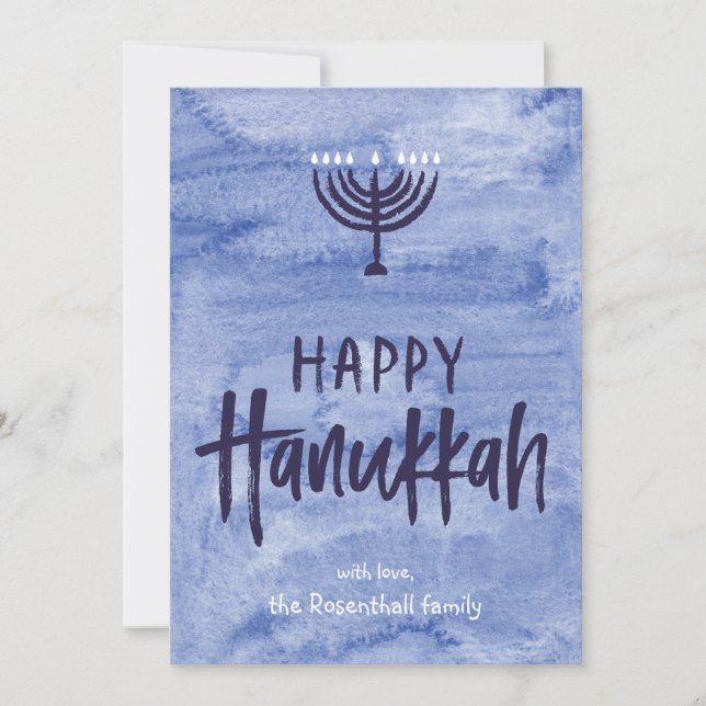 Watercolor Menorah Hanukkah Flat Photo Card (Front)