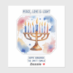 Watercolor Menorah Happy Hanukkah 