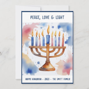 Watercolor Menorah Happy Hanukkah  Holiday Card