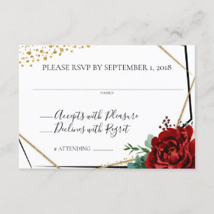 Watercolor Merlot Modern Floral Geometric RSVP Invitation