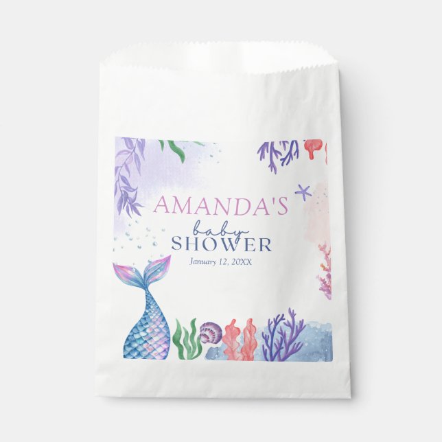 Watercolor Mermaid Baby Shower Favour Bag (Front)