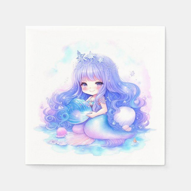 Watercolor Mermaid Baby Shower Napkin (Front)