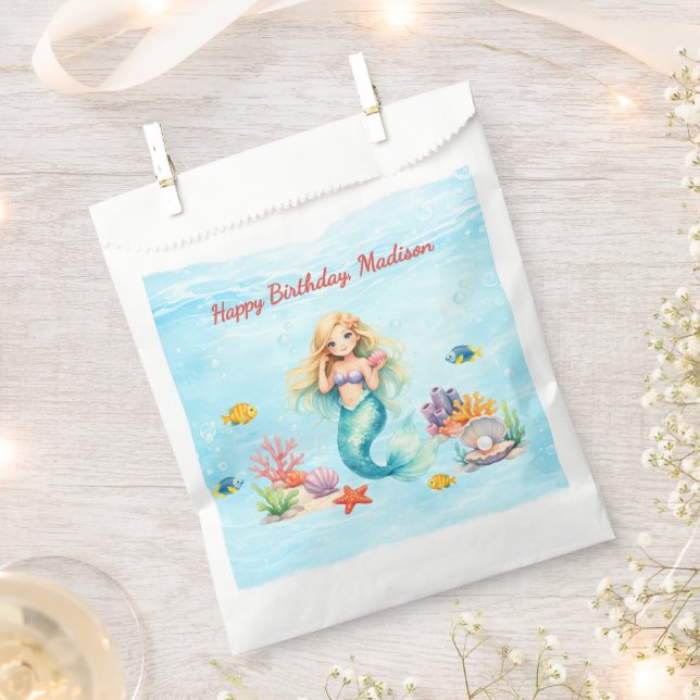 Watercolor Mermaid Birthday Favour Bag (Clipped)