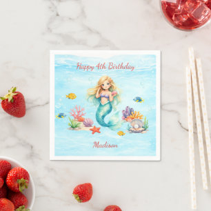Watercolor Mermaid Birthday Napkin