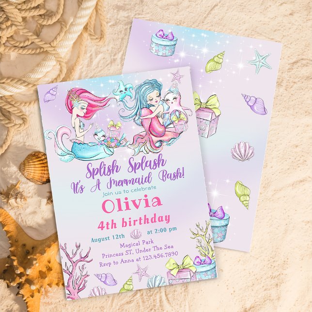 Watercolor Mermaid Birthday Party Invitation (Creator Uploaded)