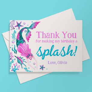 Watercolor Mermaid Birthday Thank You Card