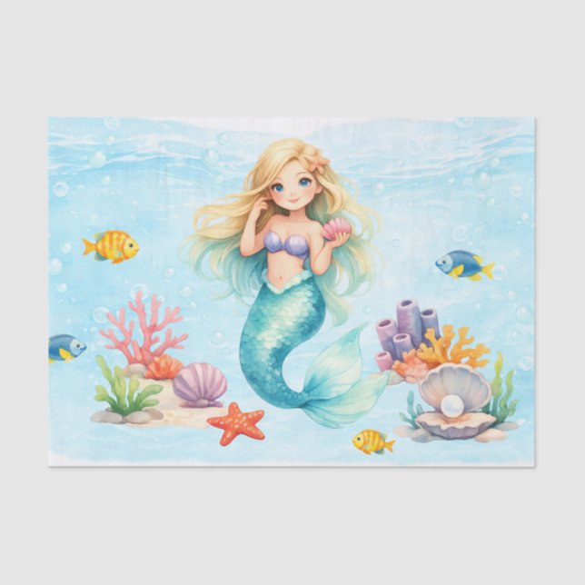 Watercolor Mermaid Birthday Tissue Paper (Front)