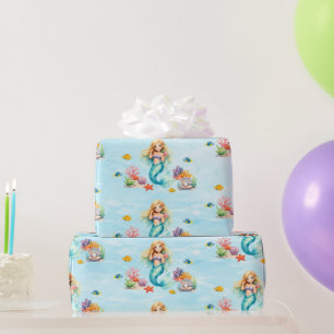 Watercolor Mermaid Birthday Wrapping Paper