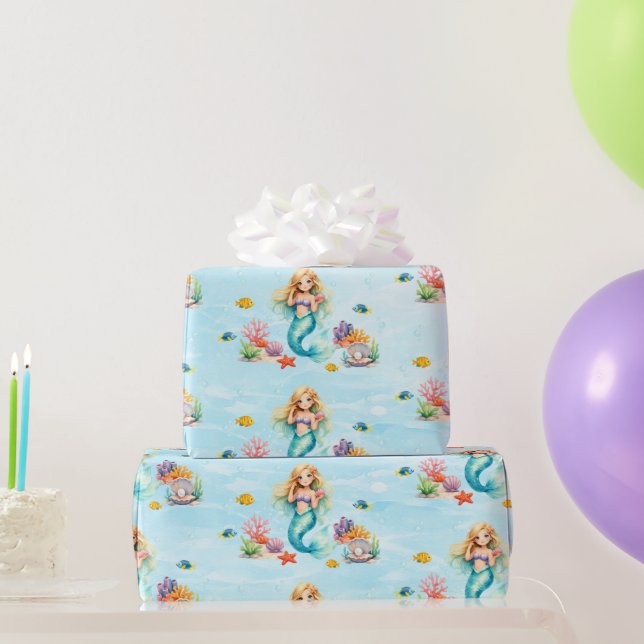 Watercolor Mermaid Birthday Wrapping Paper (Party Gifts)