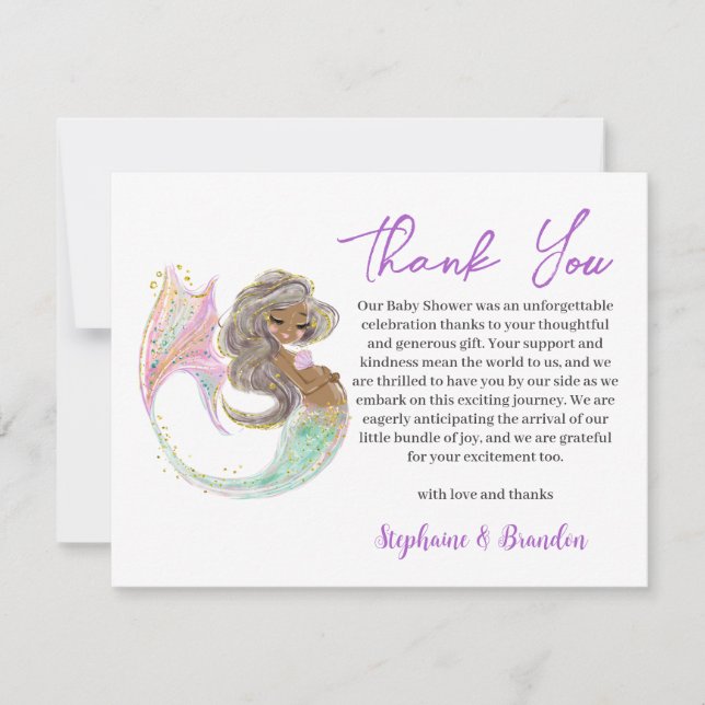 Watercolor Mermaid Future Mom Baby Shower  Thank You Card (Front)