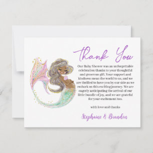 Watercolor Mermaid Future Mom Baby Shower  Thank You Card