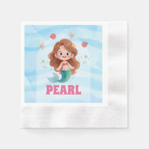 Watercolor Mermaid Girl Under the Sea Paper Napkin