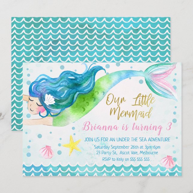 Watercolor mermaid invitation (Front/Back)