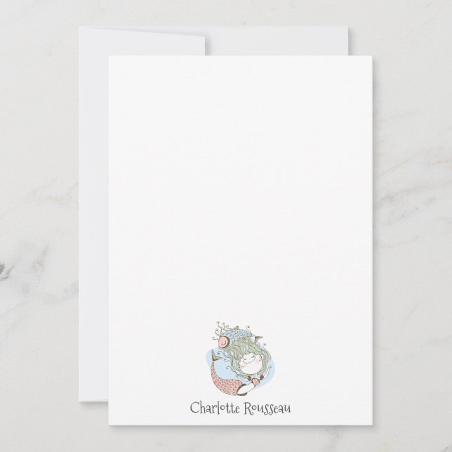 Watercolor Mermaid Kid's Personalized Stationery Card (Front)
