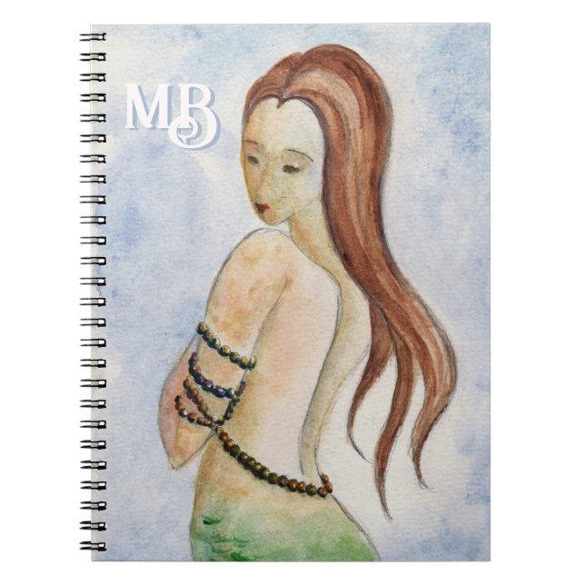 Watercolor Mermaid Monogram Spiral Notebook (Front)