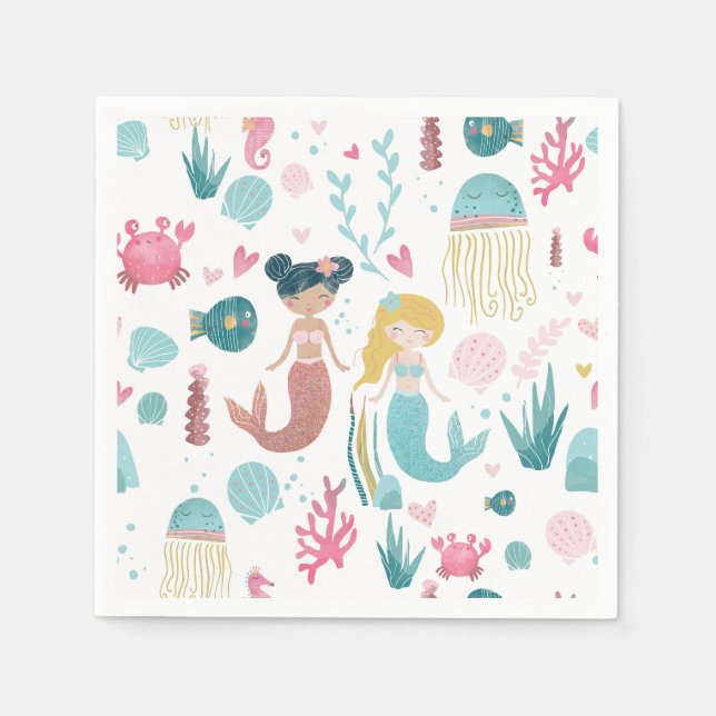 Watercolor Mermaid / paper napkin / girl's party (Front)
