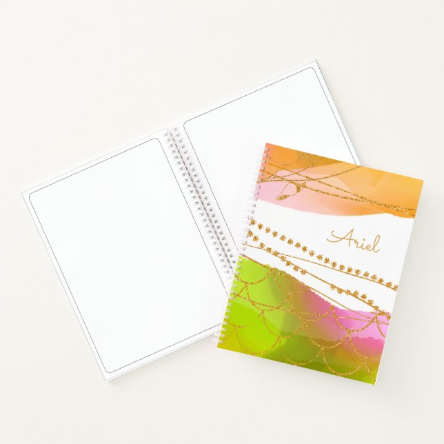 Watercolor Mermaid Pattern NAME Modern Beach Her Notebook (Inside)