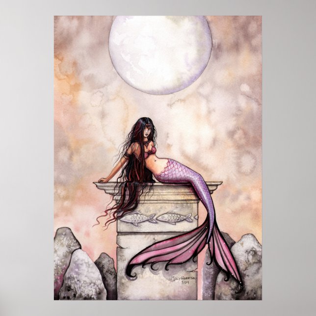 Watercolor Mermaid Poster Print by Molly Harrison (Front)