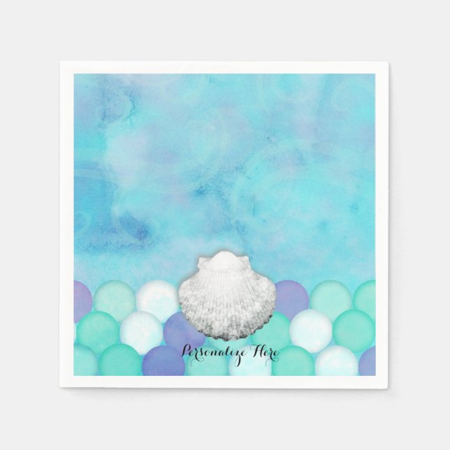 Watercolor Mermaid Scales Birthday Party Custom Napkin (Front)