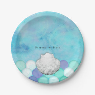 Watercolor Mermaid Scales Birthday Party Custom Paper Plate
