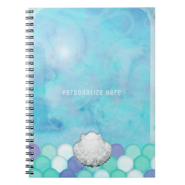 Watercolor Mermaid Scales Ocean Sea Personalized Notebook (Front)