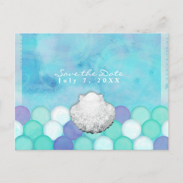Watercolor Mermaid Scales Party Save the Date Announcement Postcard (Front)