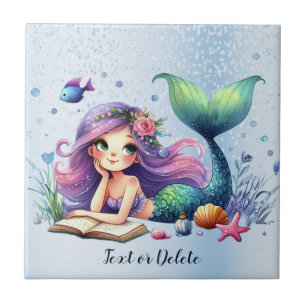 Watercolor Mermaid Sea Life Cute Beautiful Tile