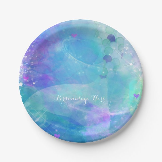 Watercolor Mermaid Tail Birthday Party Custom Paper Plate (Front)