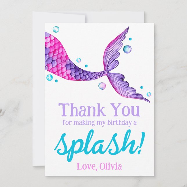 Watercolor Mermaid Tail Birthday Thank You (Front)