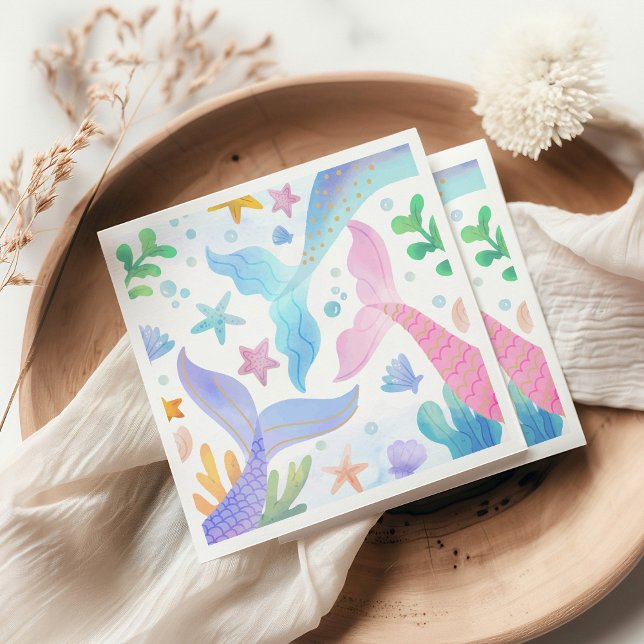 Watercolor Mermaid Tail Under The Sea Party Napkin (Creator Uploaded)