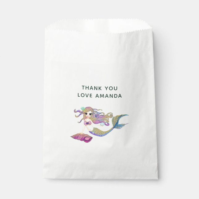 Watercolor Mermaid themed Birthday Party Favour Bag (Front)