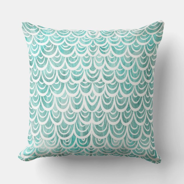 Watercolor Mermaid Turquoise Throw Pillow (Front)