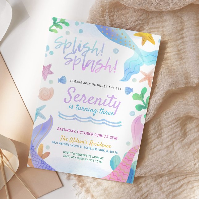 Watercolor Mermaid Under The Sea Birthday Party Invitation (Creator Uploaded)