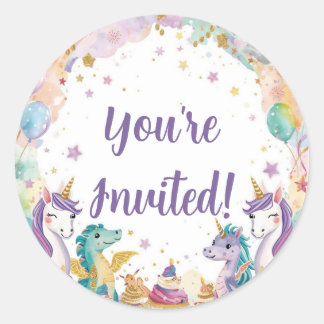 Watercolor Mermaid Unicorn Rainbow Birthday Classic Round Sticker