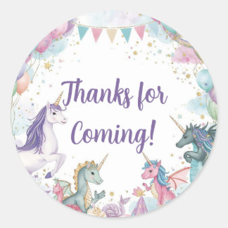 Watercolor Mermaid Unicorn Rainbow Birthday Favor Classic Round Sticker