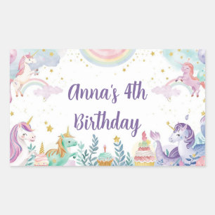 Watercolor Mermaid Unicorn Rainbow Birthday Favour Sticker