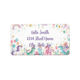 Watercolor Mermaid Unicorn Rainbow Birthday Folded Label
