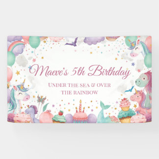 Watercolor Mermaid Unicorn Rainbow Happy Birthday Banner