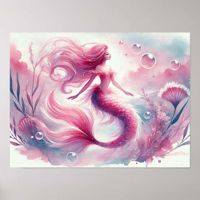 Watercolor Mermaid Wall Art  (Front)