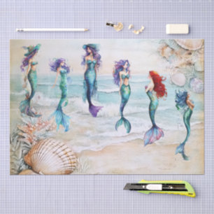 Watercolor Mermaids for Oyster Shells Decoupage Tissue Paper