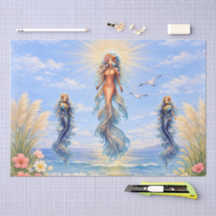 Watercolor Mermaids Ocean Beach Scene Decoupage Tissue Paper