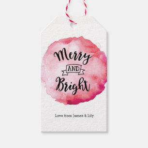 Watercolor merry and bright Christmas gift tags